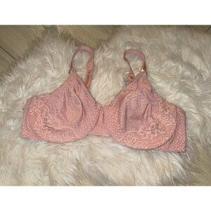 Olga 35063 Luxury Lift Full Coverage Bra UW Unlined Printed Lace Womens 40C Pink